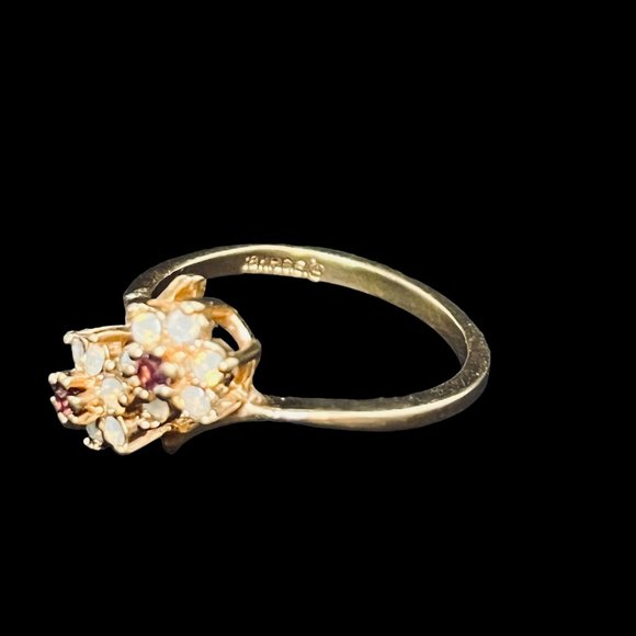 18 K HGE Floral Ring With Purple And Opaque Rhinestones Size 9 (R330) - Picture 6 of 7